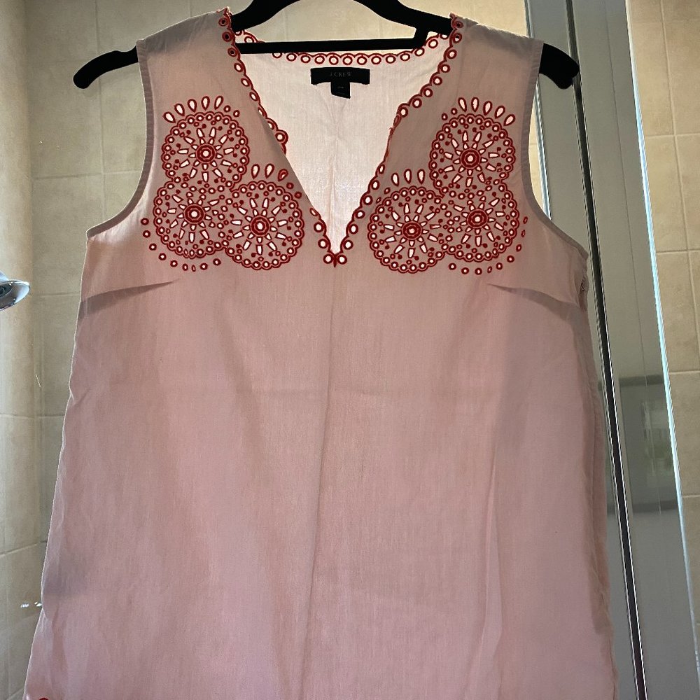 J Crew Pink Embroidered Sleeveless Top XS
